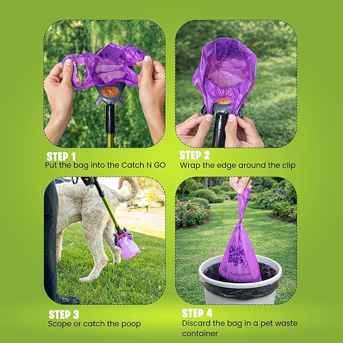 GoGo Stik, Catch-N-Go! Consumer Reports #1 Rated Ergonomic Scooper 2023-2026. Catch Poo on Walks. Alum Tele-Handle, Bag Pouch Dispenser, Wrist Strap. 10-Yr Wty.