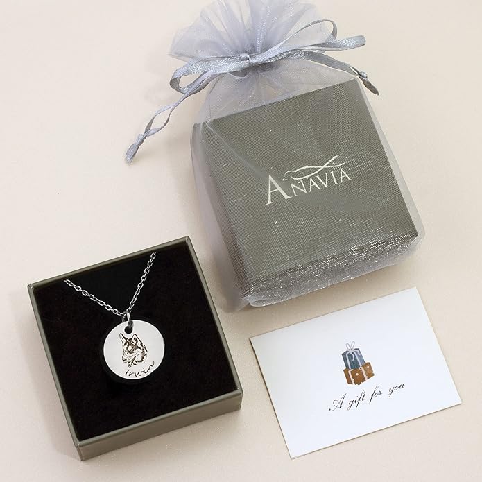 Anavia Customized Pet Portrait & Name Necklace, Personalized Pet Gifts Photo Engraved Necklace, Pet Memorial Jewelry Gift, Cat Dog Necklace for Animal Lover, Dog Mom, Birthday Gift