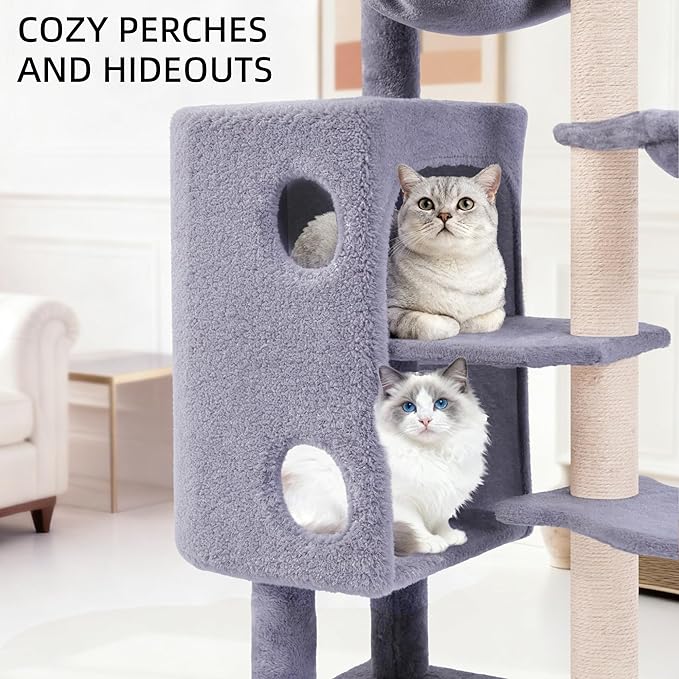 45in Cat Tree Tower with Big Condo for Indoor Cats,Cat Tower with Scratching Post,Scratching Board and Cat Toys,Multi-Level,Small Space,Transformer Cat Tree (Grey+)