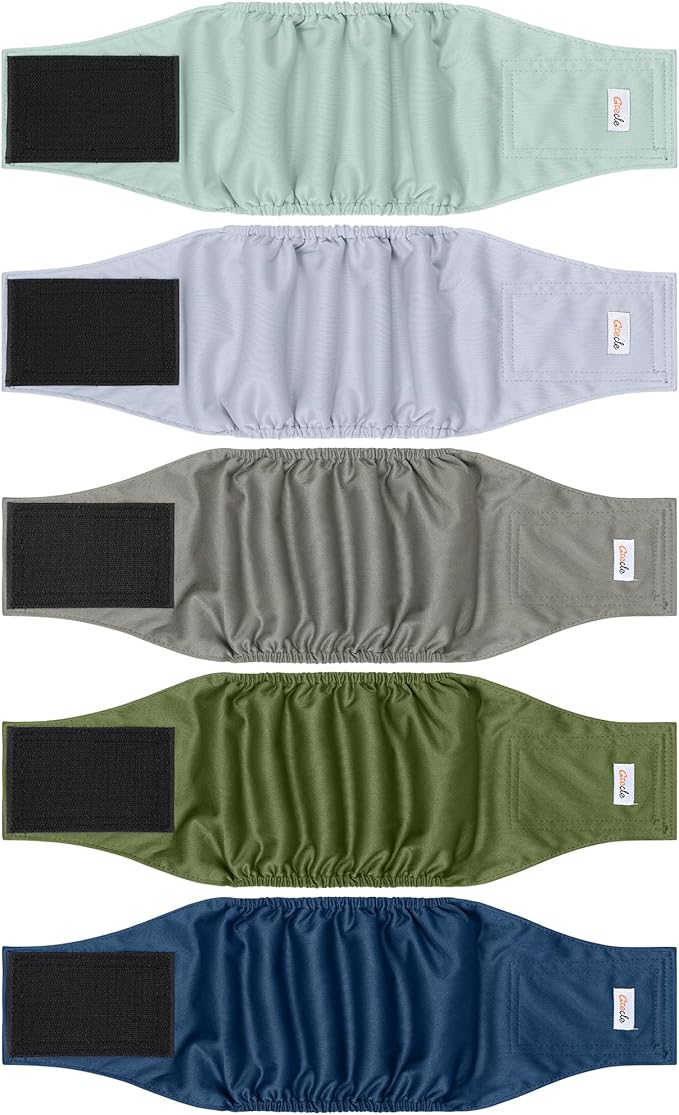 5 Pack Dog Diapers Male Reusable, Premium Belly Bands for Male Dogs, High Absorbing Dog Pee Wraps for Doggie in Incontinence or Excitable Urination and Training Green XXL