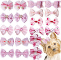 20pcs Light Pink Small Puppy Dog Hair Bows with Rubber Bands, Flower Ball Bowknot Rhinestone Pearls Hair Ties Mix Style for Dog Hair Accessories