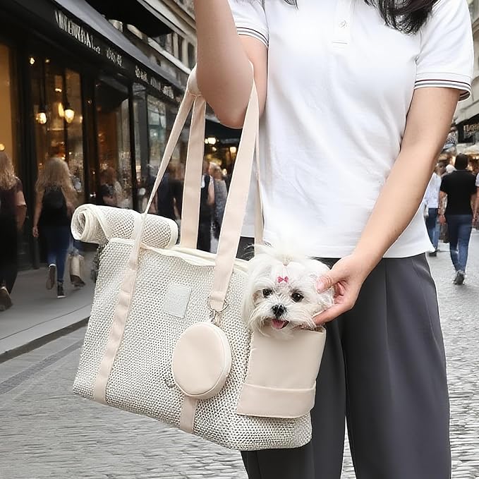 Pet Breathable Mesh Tote Bag, Pet Hands-Free Shoulder Bag,Dog and Cat Lightweight and Comfortable Pet Shoulder Bag, Pet Carrier Purse for Small Dog Cat（Can Hold 10 Pounds）