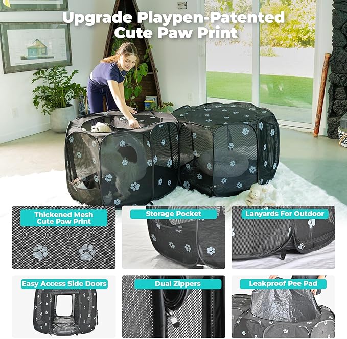 2-in-1 Cat Playpen with Pee Pad, 90''Pop Up Dog Pet Playpen for Indoor Outdoor Cats Enclosure, Portable Pet Playpen, Kitten Puppy Foldable Play Pen Cat Dog Tent Crate Cage Kennel(L, 90" Lx45Wx28H)