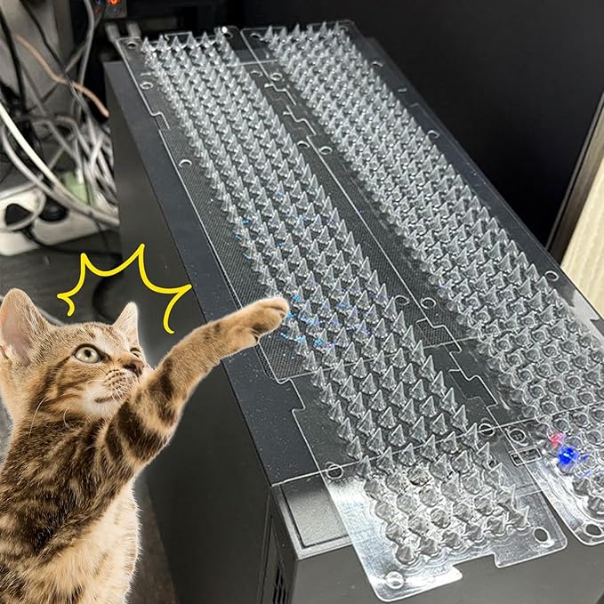 Cat Repelling Mat, Transparent PVC, 42x8x1cm, 10 Pack Outdoor Pet Deterring Mat, Heavy-Duty Pet Repelling Pads, Rounded Spikes, Flexible and Bendable, UV Resistant and Waterproof, Indoor Outdoor Use