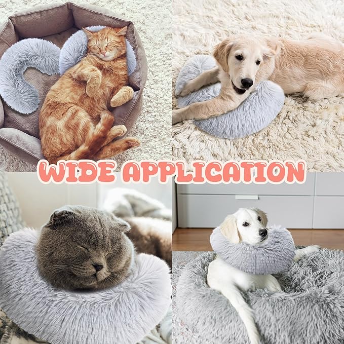 Sweetude 2 Pcs Cat Pillow for Indoor Cats and Dogs Ultra Soft Fluffy Pet Calming Toy Half Donut Cuddler U Shaped Pet Neck Pillow Joint Relief Cervical Protection