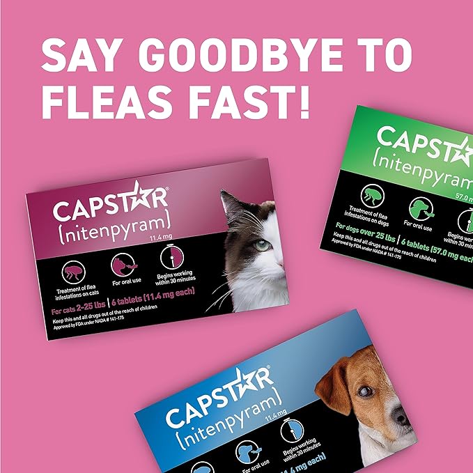 Capstar (nitenpyram) Cat Flea Treatment, Fast-Acting Oral Flea Treatment for Cats 2-25 lbs, Vet-Recommended Medication Tablets Start Killing in 30 Minutes, 12 Doses (Includes Two 6-Count Boxes)