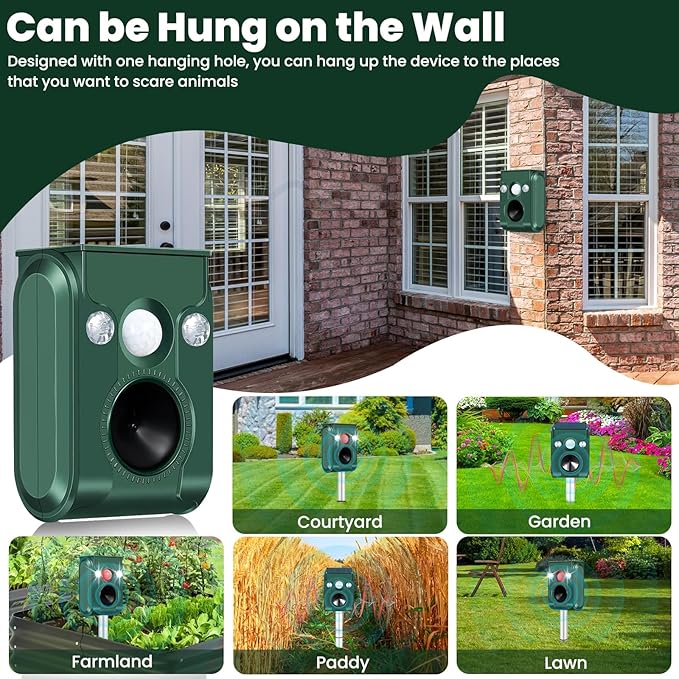 Cat Repellent Outdoor, Solar Animal Repellent Ultrasonic Animal Repeller Motion Activated Waterproof Skunk Deer Raccoon Squirrel Cat Deterrent Outdoor for Yard Garden Farm
