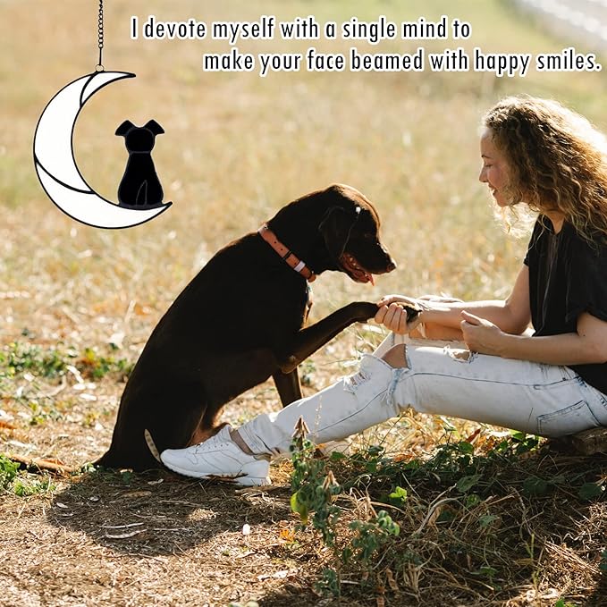 Stained Glass Rainbow Bridge Black Dog Memorial Gifts for Loss of Dog Sympathy Remembrance Suncatcher, Angel Wings Pet Loss Bereavement Gifts in Memory of Pet Passing Away Window Hanging.