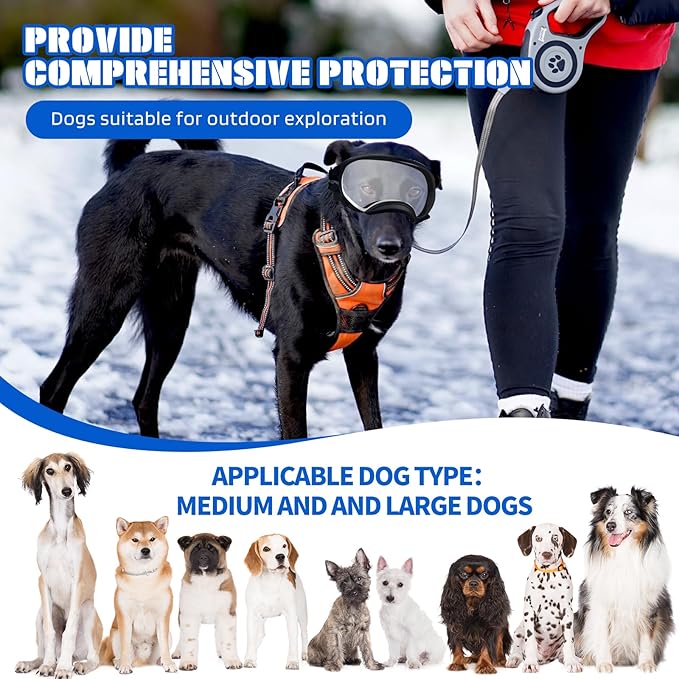 Pacify Dog Goggles for Large Dogs, UV Protection Dog Sunglasses with Adjustable Strap for Medium Large Dog Pet Glasses (Clear)
