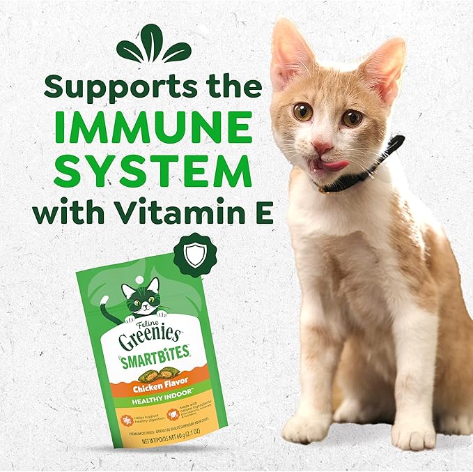 Greenies Feline Smartbites Healthy Kitten Treats for Indoor Kittens, Crunchy and Soft Natural Cat Treats, Chicken Flavor, 16 oz. Tub