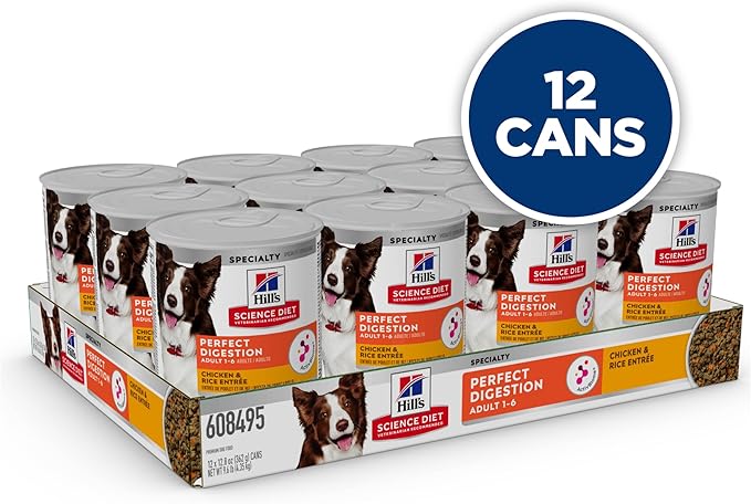 Hill's Science Diet Adult 1-6 Perfect Digestion Wet Dog Food, Chicken & Rice, 12.8 oz. Cans, 12-Pack
