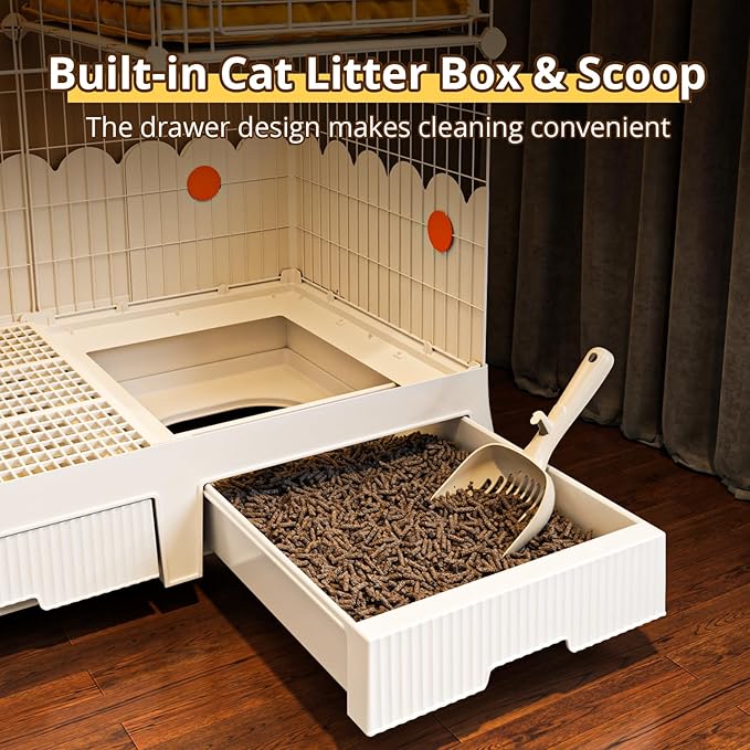 Oneluck Cat Cage Indoor On Wheels,Cat Kennel with Litter Box,35.5" L x 21.6" W x 44.4" H,Ideal for 1-3 Cats