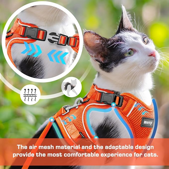 Cat Harness and Leash for Walking Escape Proof Soft Adjustable Cat Leash Breathable Comfortable Vest Easy to Wear Kitten Harness for Outdoor Travel, Orange, S