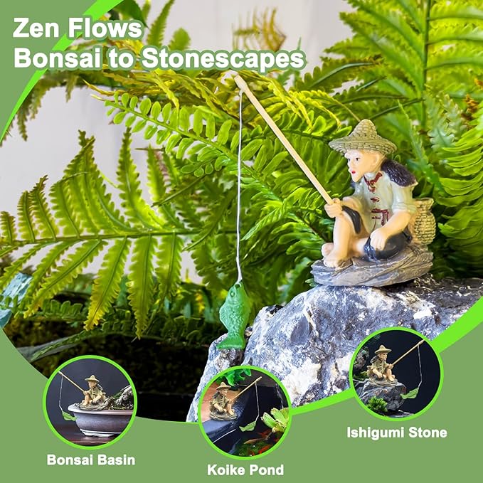 Floating Fish Tank Decorations, Resin Fisherman Aquarium Decor with Realistic Mini Fishing Rod, Fun Fish Feeder Aquarium Ornaments for Guppy Betta and Small Schooling Species Interactive Toy