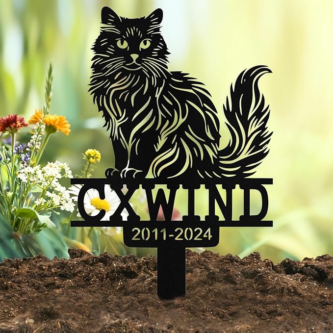 Custom Cat Grave Marker Outdoor, Personalized Metal Cat Memorial Grave Stake with Name and Date, Outdoor Waterrproof Cats Memorial Plaque