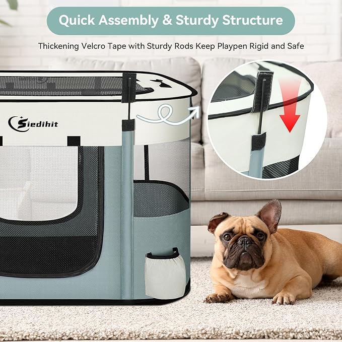 Dog Playpen,Cat Pet Puppy Pen,Portable Playpens for Dogs Indoor Outdoor Travel Camping Use,Foldable Dog Kennel Tent Crate for Rabbit Small Animals with Carrying Case (Grey, Small)
