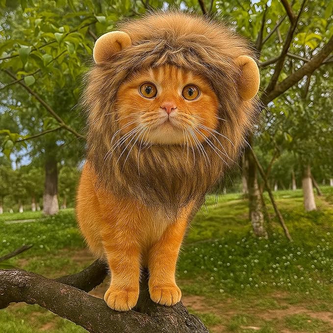 3PCS Cat Wig Costume Set with Panda, Lion Mane and Frog Designs, Cat Wig, Soft and Comfortable Pet Hats for Photo Shoots and Parties, Fits Most Cats
