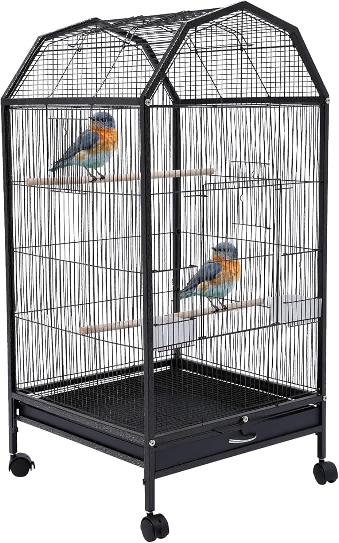 40-inch Large Flight King Bird Cage, Black Parakeet Cages with Rolling Wheels Wide Birdcage for Parrots Cockatiels Conure Budgie Canary Finch Lovebird
