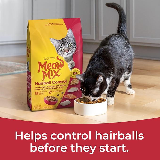 Meow Mix Hairball Control Dry Cat Food, 3.15 Pound Bag (Case of 4)