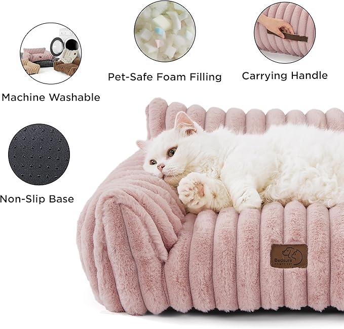 Bedsure ComfyFleece™ Cute Cat Couch for Pets - As Seen on TV on Good Day New York, Small Medium Dog Bed, Supportive Couch Bed for Small Dogs, 30 Inch, Blush Pink