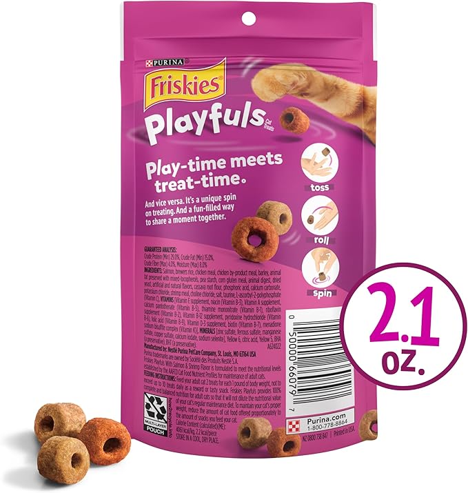 Purina Friskies Playfuls With Salmon and Shrimp Flavor Cat Treats - (Pack of 10) 2.1 oz. Pouches