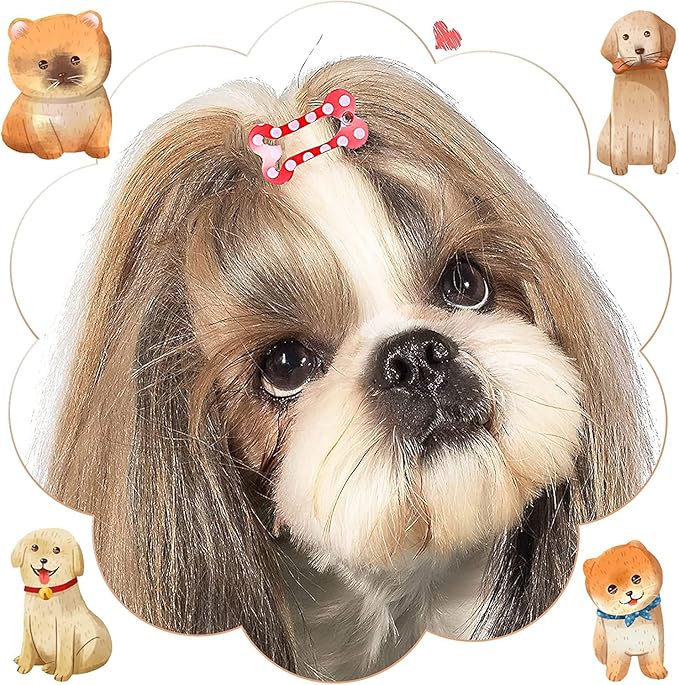 PET SHOW 50Pcs/25Pairs Hair Clips for Small Dogs Cute 1 Inch Puppy Barrettes Mini Bone Shaped Snap Hair Bows Pet Grooming Hair Accessories for Dog Cat