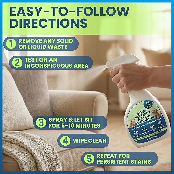 Enzyme Cleaner for Dog & Cat Urine, Pet Urine Odor Eliminator, Enzymatic Carpet Stain Remover for Home, Pet Odor Eliminator Cleaning Spray Kit, 32 Fl Oz + 4 Fl Oz