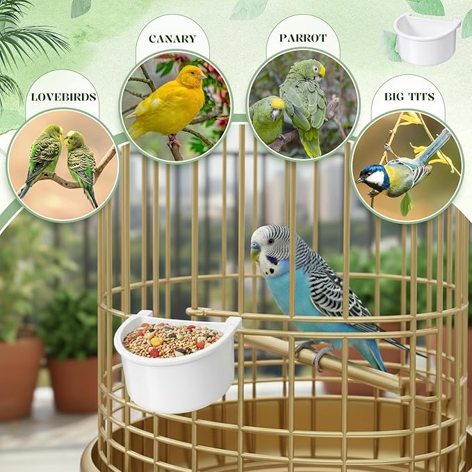 6 Pcs Bird Feeder for Cage Plastic Bird Food Feeder Hanging Feeding Drinking Bowl Seed Container White Food Dishes Bowl for Small Birds Parakeet