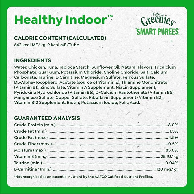 Greenies Feline Smart Purees Healthy Indoor Lickable Cat Treats with Real Chicken, 0.49 oz. Tubes, 20 Count