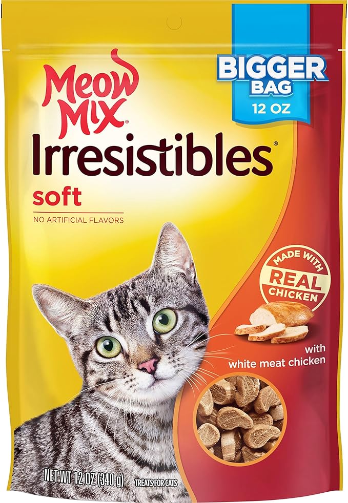Meow Mix Irresistibles Soft Cat Treats Made With Real Chicken, 12 Oz. Pouch (Pack of 5)