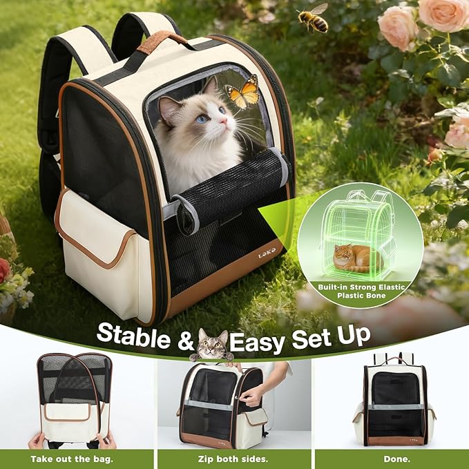 Lekereise Cat Backpack Carriers, Dog Carrier Backpacks with Breathable Mesh for Small Medium Cats Dogs Puppy Up to 20 Lbs, Pet Foldable Carrying Backpack Ventilated for Travel Hiking Collapsible