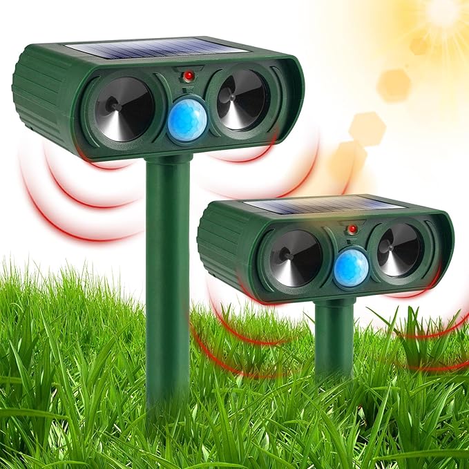 Ultrasonic Animal Repeller Outdoor Deer Repellent Sonic Cat Deterrent Motion Activated Solar Animal Repeller Waterproof Solar Repeller, Keep Dog Raccoon Rabbit Fox Squirrel Out of Yard (1)