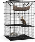 Tangkula Cat Cages Indoor, 3-Tier Cat Enclosure with Skylight, Extra Large Hammock, 2 Ladders, Detachable Metal Wire Kennel with 3 Lockable Doors, DIY Cat Crate & Pet Playpen Catio for 1-3 Cats Kitten