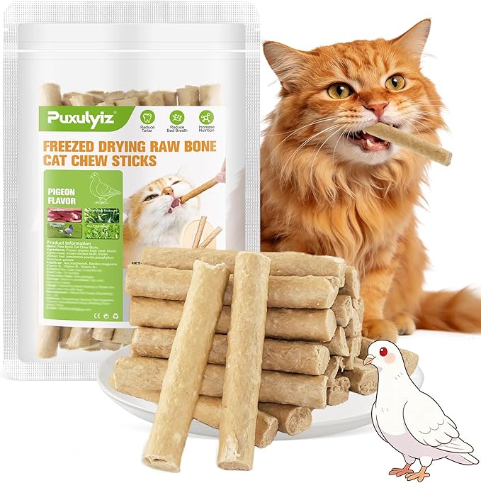 Freezed Drying Cat Chew Sticks Pigeon Flavor, Cat Teething Sticks for Teeth Cleaning Dental Care, Cats Chew Toys for Fresh Breath