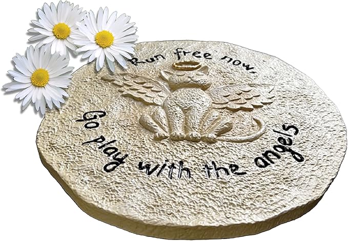 Lily's Home Pet Memorial Stone - Cat or Dog Grave Marker - Durable Waterproof Garden Memorial Stone for Indoor and Outdoor Use - Sympathy Gift for Pet Loss - Kitty Angel