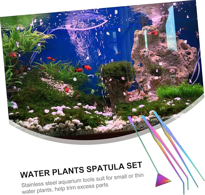 Housoutil Fish Tank Kit 3pc Set of Stainless Steel Tweezers and Spatula for Plant Care