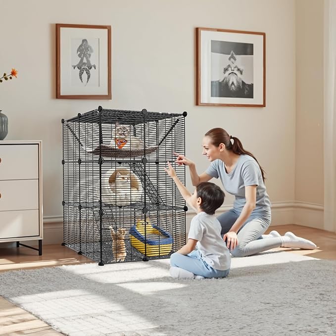 ZENY Cat Cage Indoor Cat Enclosures DIY Cat Playpen Detachable Metal Wire Kennels with Extra Large Hammock for 1-2 Cats, Ferret, Chinchilla, Rabbit or Small Animals