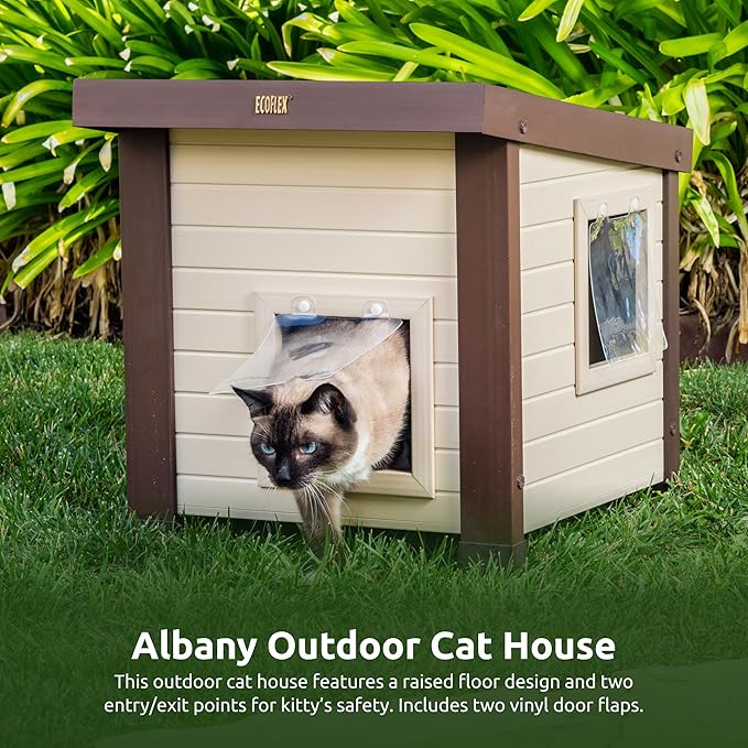 New Age Pet ECOFLEX Albany Outdoor Cat House, Weather‑Resistant, Dual Door Flaps, 21" W x 20" H