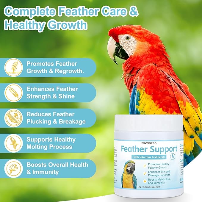 Feather Growth Supplement for Birds, Bird Molting Support for Plucking Regrowth, Multivitamin Minerals & Amino Acids for All Birds, Support Healthy Feather Regeneration & Plumage Shine