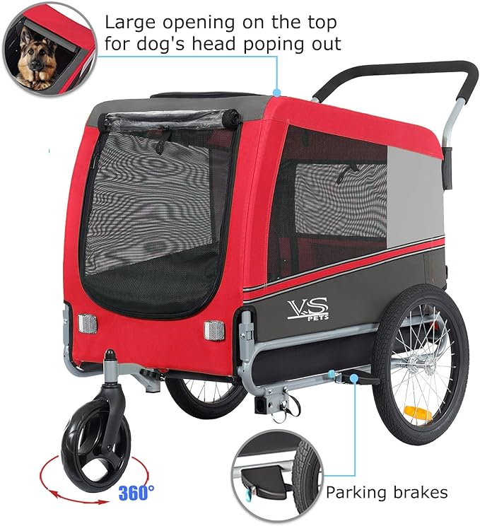 Tiggo Veelar Sports Pets Large Dog Bike Trailer & Stroller for Medium,Large Dog or Multiple Small Dogs, Pet Stroller for Dogs Up to 78 lbs, Parking Brakes, Low Center of Gravity