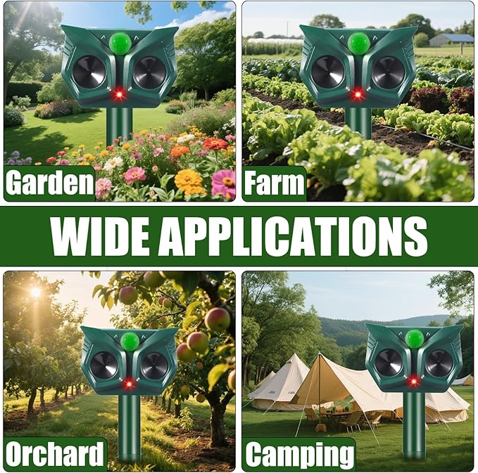 2 Pack Solar Ultrasonic Animal Repeller, Cat Repellent Outdoor with Motion Sensor, Ultrasonic Cat Repellent Deer Repeller Dog Deterrent for Garden Farm