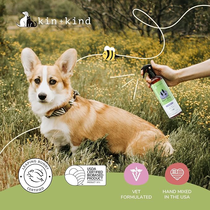 kin+kind Dog Shampoo Flea and Tick Vet Formulated - Natural Flea and Tick Prevention for Dogs - Plant Powered Shampoo w/Coconut & Olive Oil - Dog Supplies - Lavender Scent - Made in USA 12 fl oz