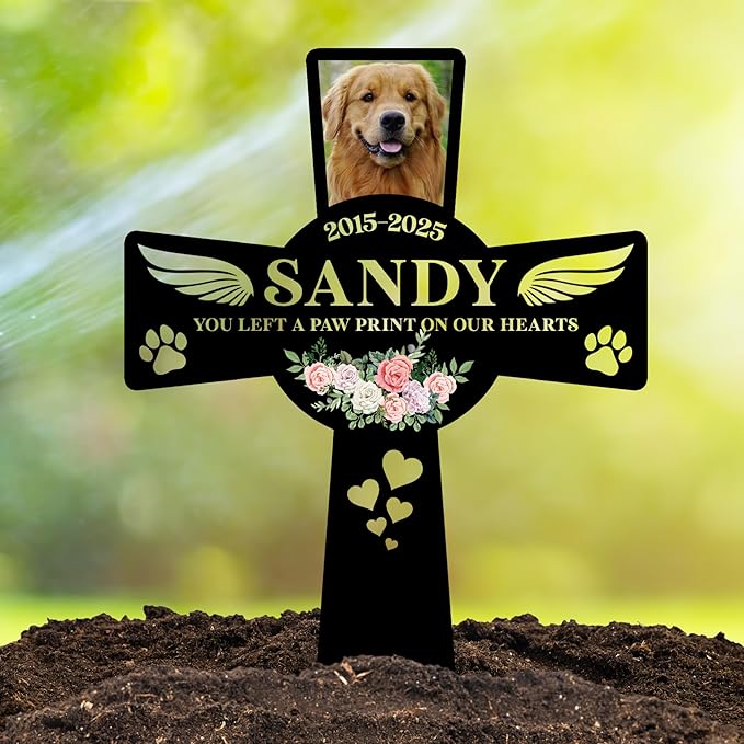 Pet Grave Marker Dog | Custom Dog Tombstones for Graves Outdoor with Name and Date | Pet Memorial Cross for Graveyard or Garden | Weatherproof Pet Tombstone for Dogs