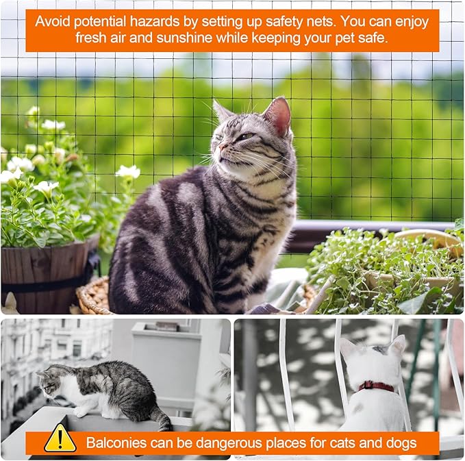 YeeBeny Cat Netting Balcony, 10x13 Ft Steel Wire Reinforced Safety Net for Cat, Cat Balcony Protection Netting, Anti-Fall Pet Balcony Netting Suitable for Balcony Window Staircase Terrace