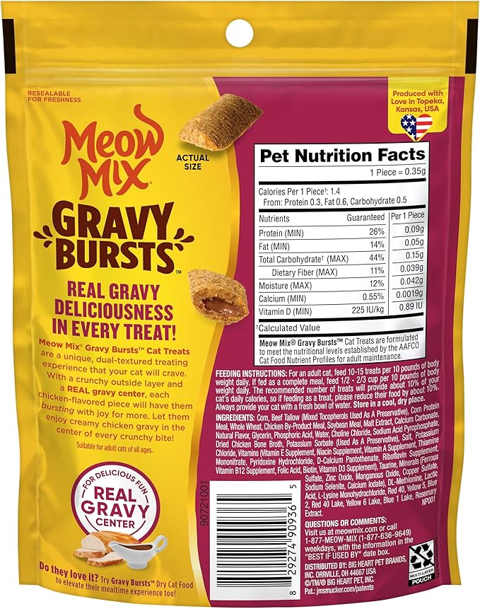 Meow Mix Gravy Bursts Chicken Flavored Cat Treats, 2.7 Oz. Bag (Pack of 5)
