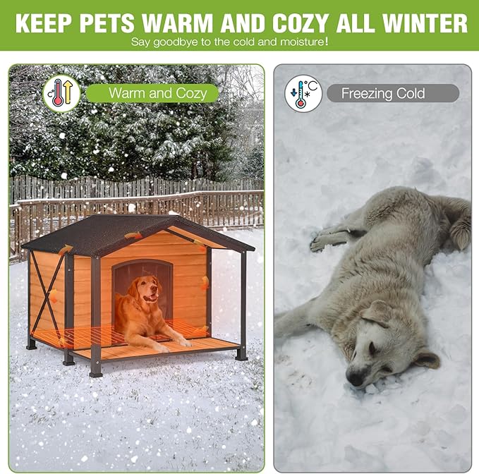 GUTINNEEN Extra Large Heated Dog House XXL Insulated Dog House Outdoor Weatherproof Dog Kennel with Safe Heated Pad, Chew-Proof Metal Frame and 6-Sided Thermal Liner for Medium to Large Dog Breeds