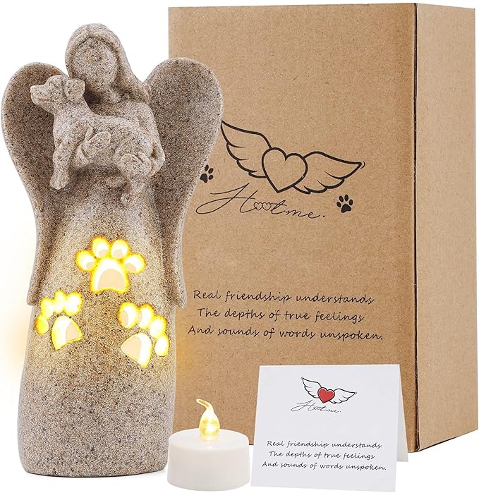 BEARAE Dog Memorial Gifts for Loss of Dogs, Pet Loss Sympathy Gifts, Dog Passing Away Bereavement Gift, Remembrance Grieving Dogs Angel Candle Holder Figurine Statue for Pet Lover