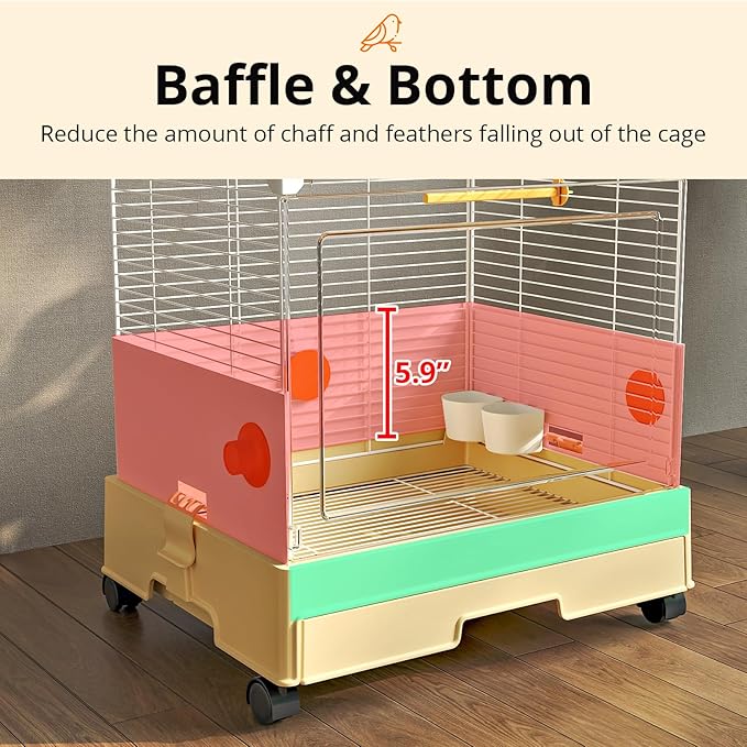 Oneluck Modern Bird Cage with Panoramic View, Large Space Bird Aviary for Small to Medium Birds, Birdcage with Easy Clean Tray for Parakeet,Cockatiel,Budgie,Parakeet,Canary,Finch,Quail,Lovebird,Conure