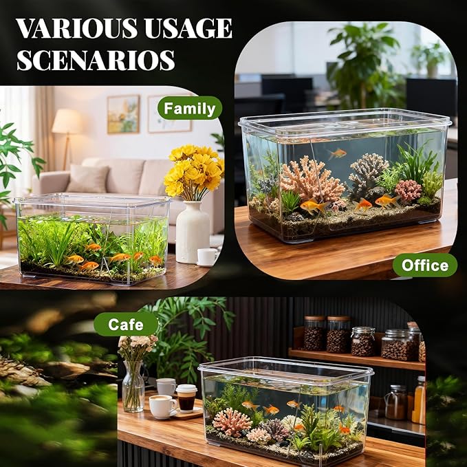 Geelin 7 Gallon Plastic Fish Tank Large Bowl Shatterproof with Crystal Clear Clarity for Terrarium, Flower Vase Centerpiece Gift for Fish Lovers (Square)