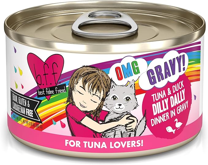 Weruva B.F.F. OMG - Best Feline Friend Oh My Gravy!, Tuna & Duck Dilly Dally with Tuna & Duck, 2.8oz Can (Pack of 12)